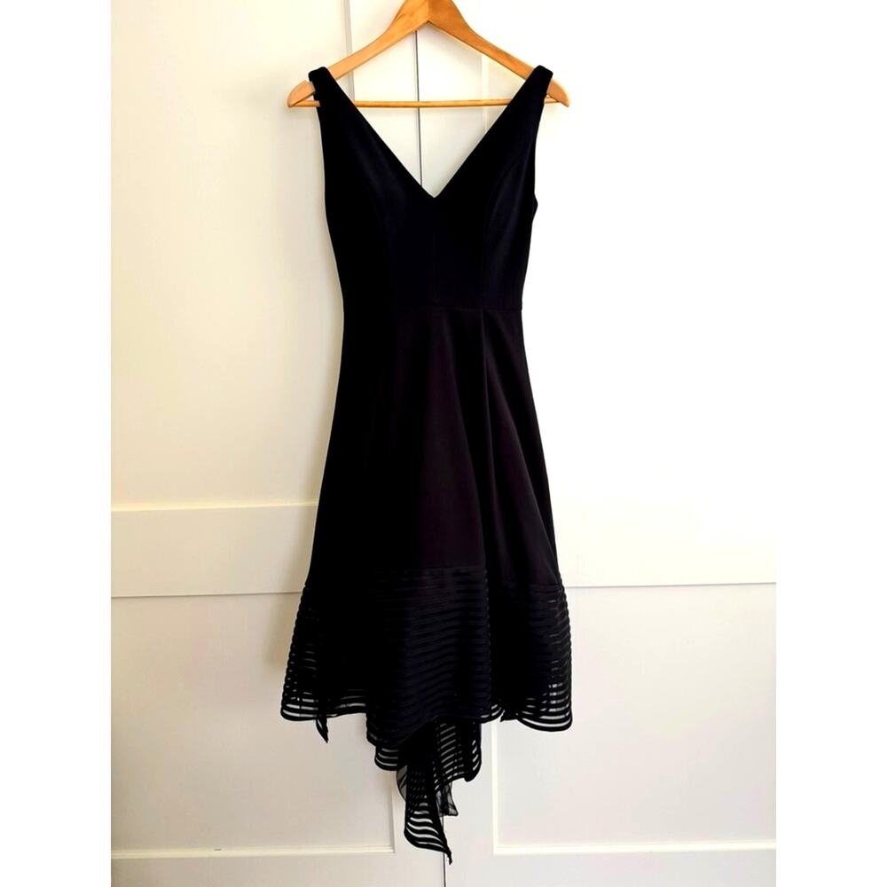 Betsy & Adam Hi-Low V-neck Black Prom Cocktail Dress with Petticoat Size 4